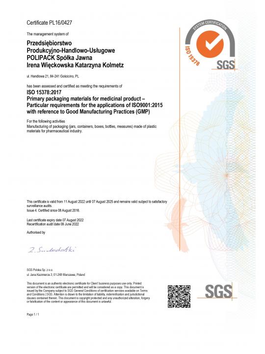 Zertifikat ISO 15378:2017