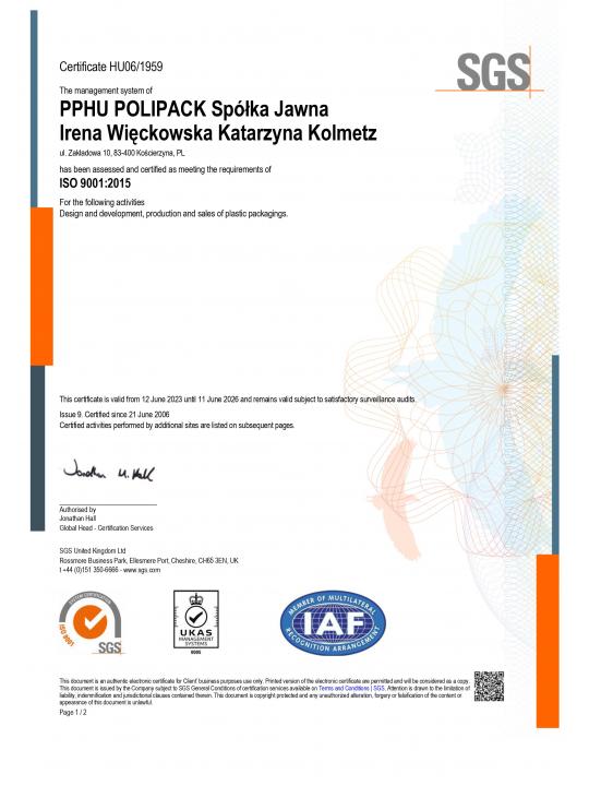 Qualitätsmanagementzertifikat ISO 9001:2015